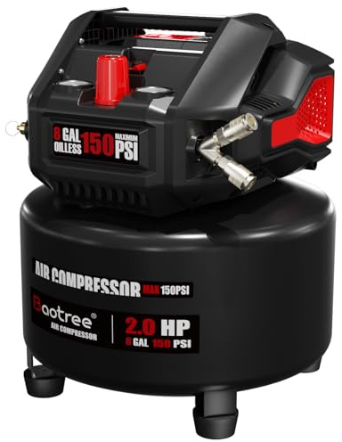 Baotree 8 Gallon Portable Air Compressor, Max 150PSI Oil Free Air Compressor Tank, 2HP Motor 2.8SCFM@90 PSI,3.8SCFM@40PSl Garage Air Compressors for Car Repair, Spray Painting, Woodwork Nailing