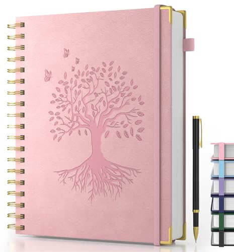 Smarpau Spiral Notizbuch B5, Leder Journa mit 100gsm 240 Seiten Papier | Leder Tagebuch mit Index Tabs, Notizblock für Erwachsene Arbeit, Schreiben, Notizen, Lernen, Reisen, 19 x 25 cm-Rosa