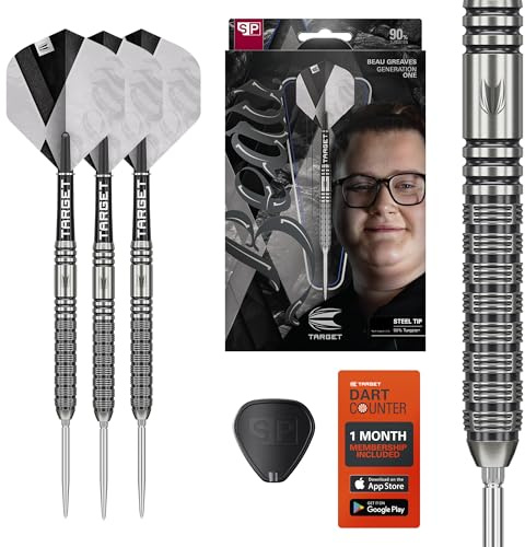 Target Japan Beau Greaves Edition Steel Tip Darts with Kflex, 22G/23G | 90% Wolfram-Dartset, K-Flex-Flügel und -Schaft Nr. 2, Storm Nano Swiss Points, Spieler Beau Greaves