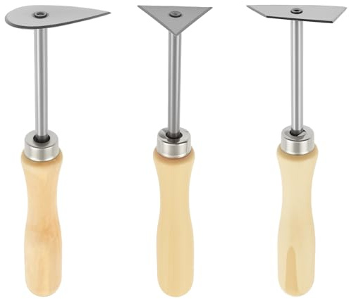 3 PCS Combination Paint Shave Hooks, Heavy Duty Stainless Steel Multi-Faceted Triangular Paint Remover Tool with Wooden Round Handle