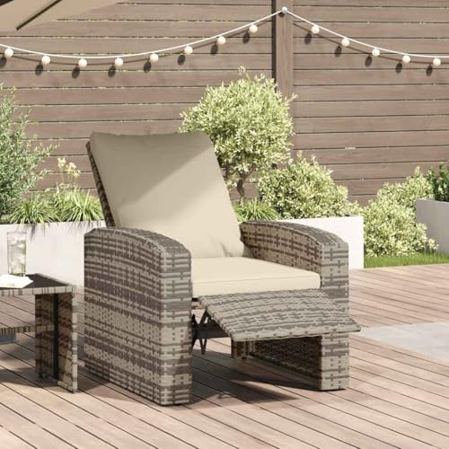 Mimdixy Terrassenmöbel Loungesessel Outdoor,Gartensessel Verstellbar mit Kissen Hellbraun Poly Rattan Loungesessel Outdoor