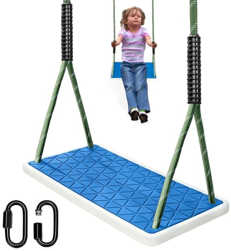 WWFFEN Gunga trädgård, halkfri trädgunga förtjockad mjuk gummi gungsits set med justerbart rep (130 cm–200 cm) lämplig för lekplats utomhus trädgårdsgunga, blå