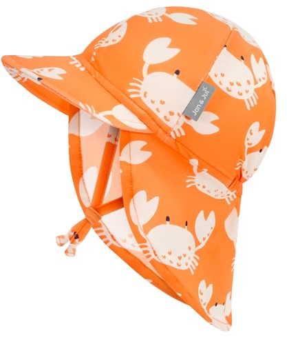 Jan & Jul Baby Sonnenhut mit Nackenschutz, verstellbare 50+ UPF Babykappe für Schwimmen (Mürrische Krabbe, Größe XS: 0-3 Monate)