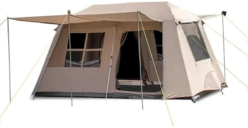 Automatisches Großzelt for 3-8 Personen – Schnellaufbaubares Doppelhallen-Firstzelt mit Vordach for Familienabenteuer(Aluminum Pole)