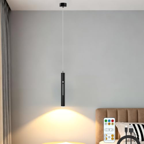HOTUT Zylinder Hängelampe Schwarz Akku,Pendelleuchte Modern Zylinder mit Batterie 4000mAh,Höhenverstellbar Hängelampe,Abnehmbare,Dimmbare LED Hängeleuchte mit Fernbedienung für Schlafzimmer,Esstisch