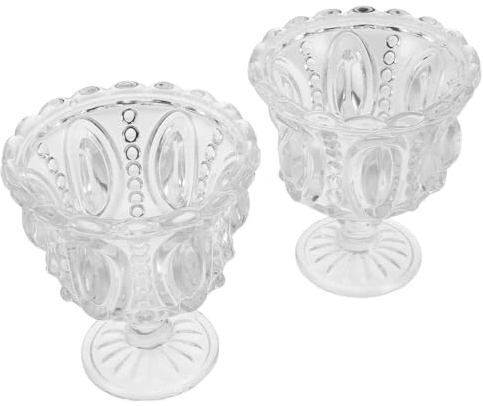 SHINEOFI Lot de 2 Coupes à Dessert en Verre Transparent Gaufré Coupes à Fruits sur Pied 250 Ml Bols à Dessert Glacé Résistants au Chaud Froid pour Verrines et Présentations Élégantes