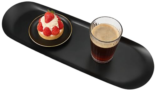 Plateau Noir 30 X 9.5 cm, Acier Inoxydable Plateau Decoratif, Petit Plateau Ovale pour Salon, Plateau Décoratif pour Salle de Bain pour Desserts, Cosmétiques, Bijoux, Bougies, Clés, Parfums