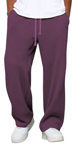Generisch Pantaloni da jogging da uomo, per il tempo libero, con coulisse, comodi, dritti da uomo, traspiranti, da corsa, casual, per lo sport e la vita quotidiana, viola scuro, S
