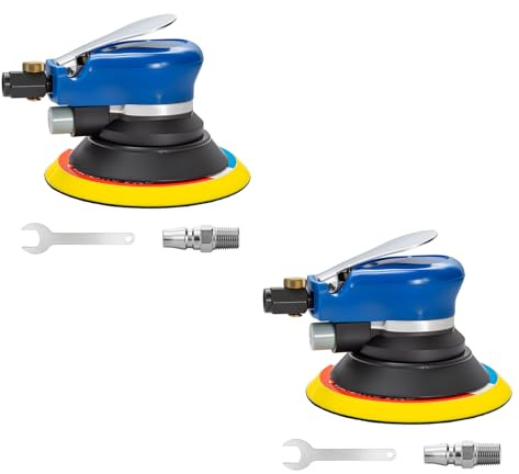 6 Air Random Orbital Sander 150mm Dual Action Pneumatic Air Powered Palm Sander with Adjustable Speed Hook Loop Disc Professional Surface Polishing Sanding Tool for WoodMetal Auto Body (2pcs)