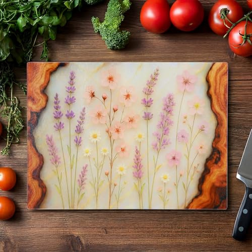 Acellegic Wildflower Glass Cutting Board 11 x 15 Inch Large Tempered Glass Cutting Chopping Board with Non-slip Feet Stylish Charcuterie Gift for Kitchen Countertop Mother's Day Weddings Housewarming