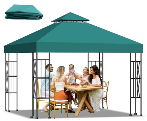 Qdreclod Pavillon Ersatzdach 3x3m Wasserdicht – Doppeldach mit Air Vent, UV-beständig, Winterfest, Stabil – Pavillondach Ersatzzeltdach für Garten, Camping, Grillen (300D Polyester), Grün