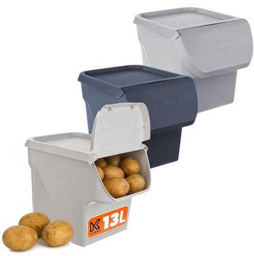 KADAX Potatislådor 13 l, set om 3, potatislådor, grönsakslådor för förvaring av potatis, löklådor, potatislådor, matlådor