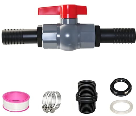 IBC Tank Zubehör, Kugelhahn 1 1/4 Zoll, PVC Rohr mit Absperrhahn, 32 mm | 2 Wege Schlauchanschluss für Wasserhahn Garten IBC Auslaufhahn Regentonne Wassertonne und Tropfbewässerung
