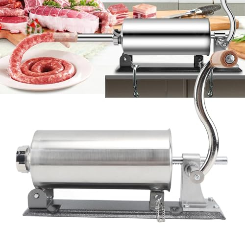 AMONIDA Sausage Stuffer Sausage Maker Horizontal Filling Machine 3L Stainless Steel Manual Stuffer with Sturdy Clamp Base for Home Kitchen Making