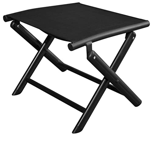 QUAHEAS Sgabello pieghevole nero in alluminio e textilene, sgabello pieghevole, salvaspazio, portatile, robusto e resistente alle intemperie, per giardino, balcone, terrazza e uso esterno
