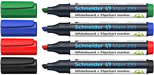 Schneider 293 Board-/Flipchartmarker (nachfüllbar, 2 - 5 mm) 4er Etui schwarz/rot/blau/grün