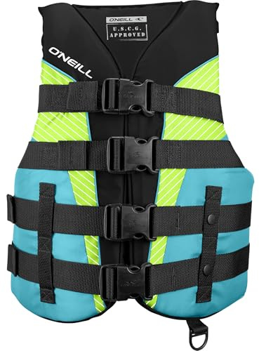 O’Neill Women’s SuperLite USCG Approved Life Vest – Lightweight Women’s Life Jacket for Boating, Wakeboarding, Waterskiing & Your Favorite Water Activities, Black/Turquoise/Lime:Turquoise, X-Large