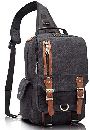 KAUKKO Segeltuch Jahrgang Brusttasche Männer Frauen Reise Wandern Schultertasche, Schwarz