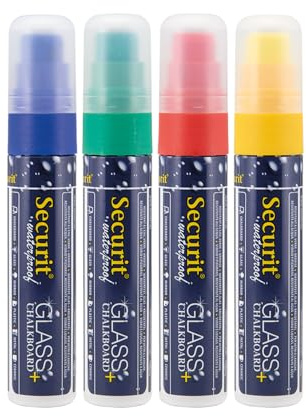 Securit SMA820-V4 Kreidemarker Waterproof Large, 4er Etui | Große Spitze - Farben sortiert - Wasserfest