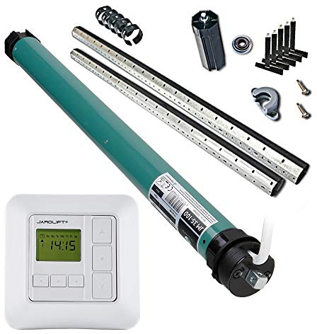 JULIUS MAYER Rollladenmotor JM35-100 Zugkraft 10Nm / 25 kg SW40 & jarolift Sevenlogic Comfort Zeitschaltuhr & SW40 Vorbau-Wellenset bis 205 cm