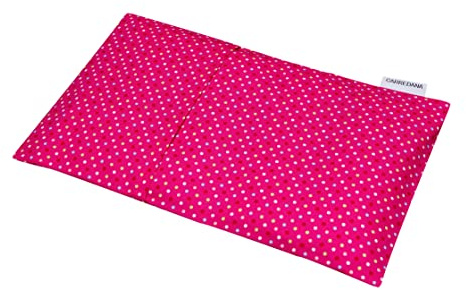 Saco térmico con semillas de trigo y lavanda. Tiene funda lavable (motitas fucsia)