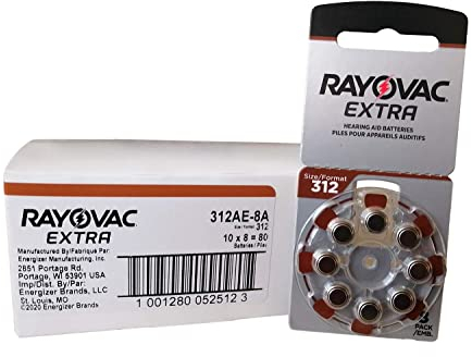 Rayovac Extra Advanced Lot de 80 Piles pour appareils auditifs sans Mercure Taille 312
