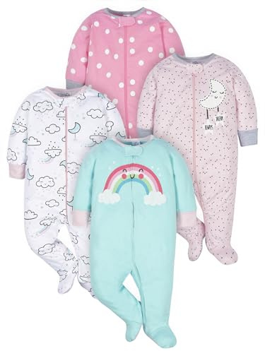 Gerber 4 Pack Sleep 'N Play Footie Zip Front Sleep ‘n Plays Bebé-Niñas