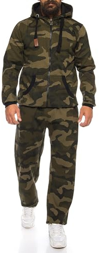 Finchman Finchsuit 1 herrjoggingdräkt, träningsoverall, sportdräkt i bomull, Camo-grön, L
