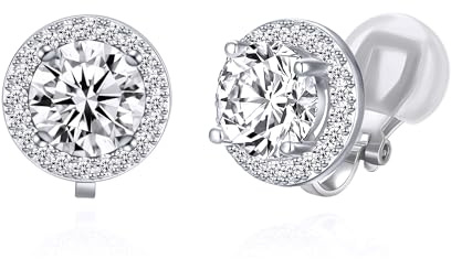 YOQUCOL Bright 8MM Cubic Zirconia Crystal Clip On Stud Earrings Round Non Pierced Earrings For Women