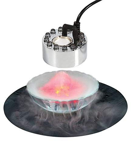 Akeydeco Halloween Party Mist Maker,Ultrasonic Water Pond Fountain Fogger 9 LED Red Yellow and Blue Light Flashes Aluminum Atomizer Air Humidifier for and Rockery Fish Tank Vase Birdbath Deco