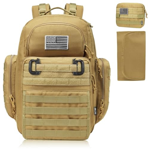DBTAC Wickeltasche Rucksack für Papa, große Baby-Wickeltasche für Männer mit Wickelunterlage, isoliert + abwischbare Taschen, Kinderwagengurte, Hellbraun