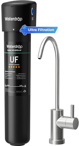 Waterdrop 15UB-UF 0.01 μm Ultra Filtration Under Sink Water Filter System, Reduces Lead, Chlorine, Bad Taste & Odor, 2 Years, with Dedicated Brushed Nickel Faucet, USA Tech