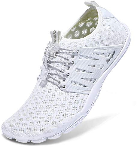 Racqua Chaussures d'eau Séchage Rapide Pieds Nus Plage Aqua Sport Natation Surf Piscine Randonnée Plongée Marche pour Hommes Femmes Blanc 37