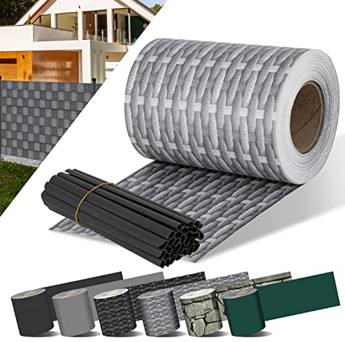KESSER® Strisce per la Privacy in PVC Stuoie a Doppia Asta Recinzione Opaca | Resistente alle intemperie e al Vento | Schermo Privacy per Giardino, Rattan grigio, 35 m