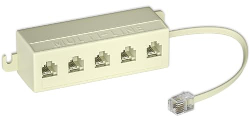 Goupchn Five Way Telephone Splitter RJ11 6P4C Male to 5 Female Outlet Ports Sockets Phone Line Splitter Adapter for Telephone, Landline, Fax Ivory