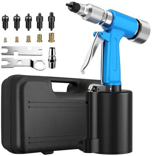 AUTOUTLET Druckluft Nietmutternzange Set, Nietmaschine Blindnietpistole Nietmutter Pistole Pneumatische Nietpistole Druckluftnietmutternpistole mit M4, M5, M6, M8, M10 Dorne und 100PCS Nietmuttern