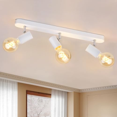 KYOTECH Deckenlampe 3 Flammig E27 Aluminium 350° Schwenkbar Max. 60W | Weiß Modern Deckenstrahler E27 Fassung Ohne Leuchtmittel, Deckenleuchte Für Schlafzimmer, Wohnzimmer, Küche, Flur