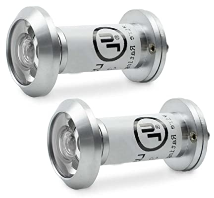 Bwintech 2 Stück UL-gelisteter feuerfester Türspion, massives Messing 200 Grad, 14 mm Durchmesser, 35–60 mm Länge, matt verchromte Oberfläche, mit Sichtschutzabdeckung