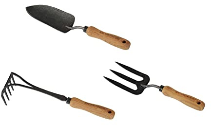 Teak Gartenwerkzeug Set Bari 3-TLG. geschmiedet Teak Griff Premium