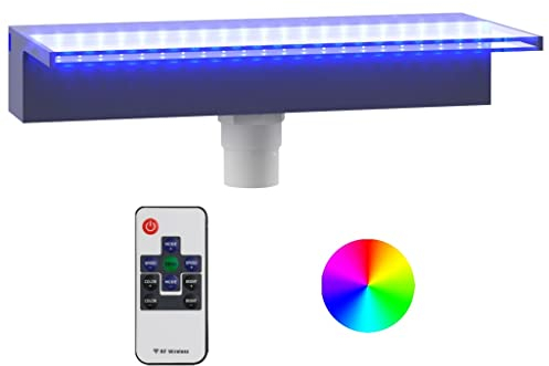 vidaXL Wasserfall Element mit RGB LEDs Schwalldusche Schwallbrause Pool-Fontäne Wasserfontäne Wasserspiel für Gartenteich Pool Deko Acryl 45cm