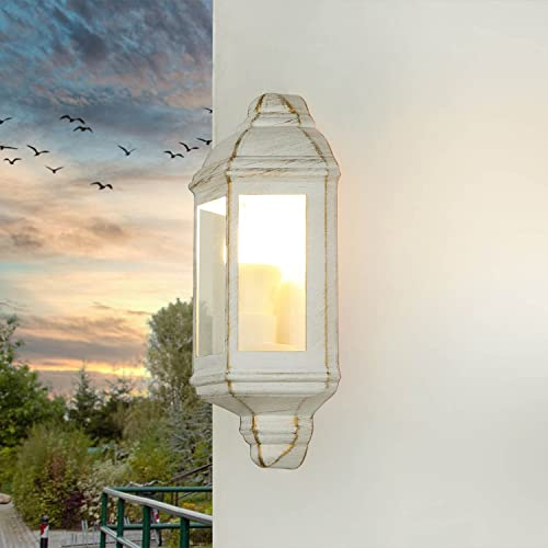 Lampada da esterno a parete bianco oro antico, lampada da nave, applique marittima, D:9,5 cm, resistente alle intemperie, IP44, E27, balcone, terrazza, rustico, applique da esterno