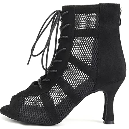 AOQUNFS Danskängor dam latin salsa högklackade snörning stövlar för tango Samba ChaCha Bachata Ballsal Party Prestanda, DS-L446, svart, 39 EU