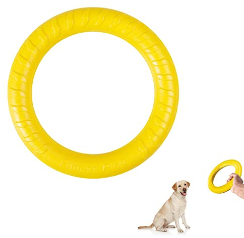 QEEROYO Anello per Morso, Giochi Galleggianti per Cani, Allenamento Interattivo Anello, Frisbee Giocattolo per Cani, Dischi Volanti per Cani, Giallo