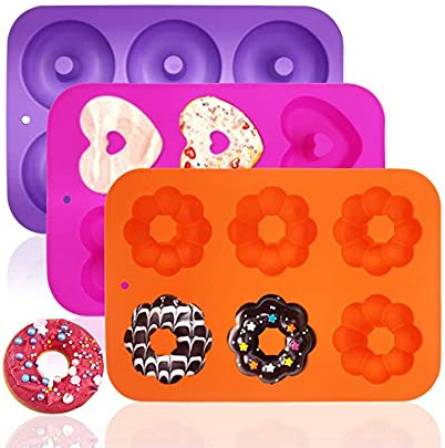 3-Pack 6 Cavity Silicone Donut Molds, DIY Doughnuts Mould Maker Non-Stick Baking Pastry Chocolate Pancake Dessert DIY Decoration Tools for Donuts Bagels Muffins Cupcake Maker Tray