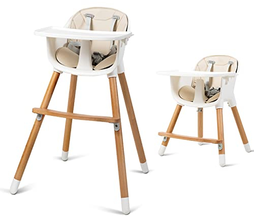 DREAMADE 2 in 1 Baby Hochstuhl & Stuhl, 2-stufig Höhenverstellbar Kinderhochstuhl mit Kissen, Tablett & 5 Punkt Sicherheitsgurt, Kombihochstuhl für Kinder 6-36 Monate, Belastbar 15 KG