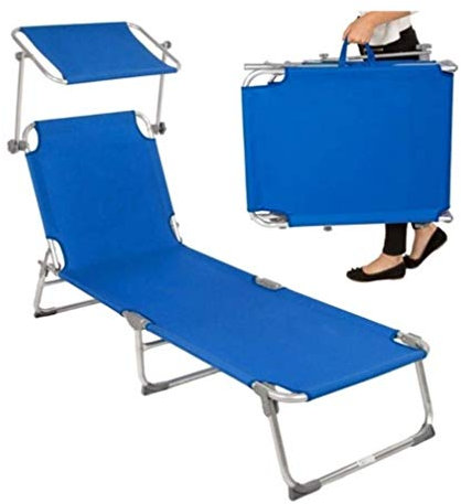 Tumbona, Tumbona, Tumbona Reclinable Grande, 190 X 68 X 28 Cm, Capacidad De Carga 110 Kg, con Parasol, Plegable, para Jardín, Balcón, Needed