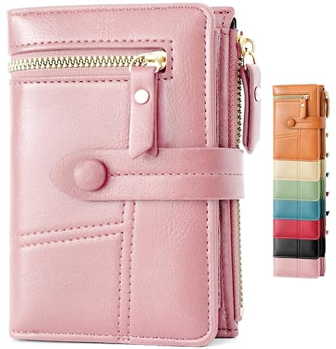 Lakpopya Geldbörse Damen 14×10cm, Geldbeutel Viele Fächer, Portemonnaie Damen PU Leder mit Münzfach (rosa)