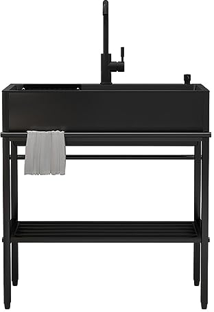 Freistehendes Edelstahl Spülbecken, Mobiles Einzelbecken Spüle, Garten Utility Workstation, Ausgussbecken Waschbecken Mit Heißem Und Kaltem Wasserhahn, Für Garage, Werkstatt, Waschküche, Camping ( Siz