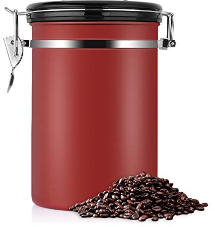 KOSDFOGE Boîte À Café, Boîte Hermétique de Stockage de Café en Acier Inoxydable, Récipient de Stockage de Nourriture de Cuisine de 16 Oz pour Café Moulu, Grains, Thé, Sucre.(Rouge)