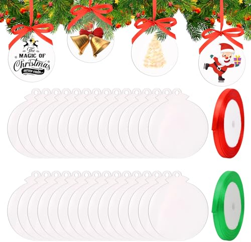 30 Stück Runde Acrylornamente Weihnachten, Blanko Weihnachtsbaumschmuck, Klar Weihnachtsschmuck, DIY Christbaumschmuck Mit 2 Rolle Band Für Party Hängende Dekoration